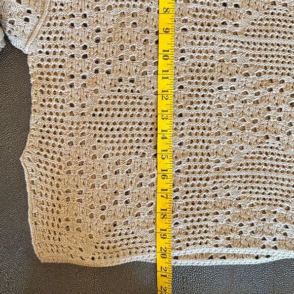 Free People Home Run Tan Crochet Knit Sweater with Yellow Trim size Small - Picture 10 of 11
